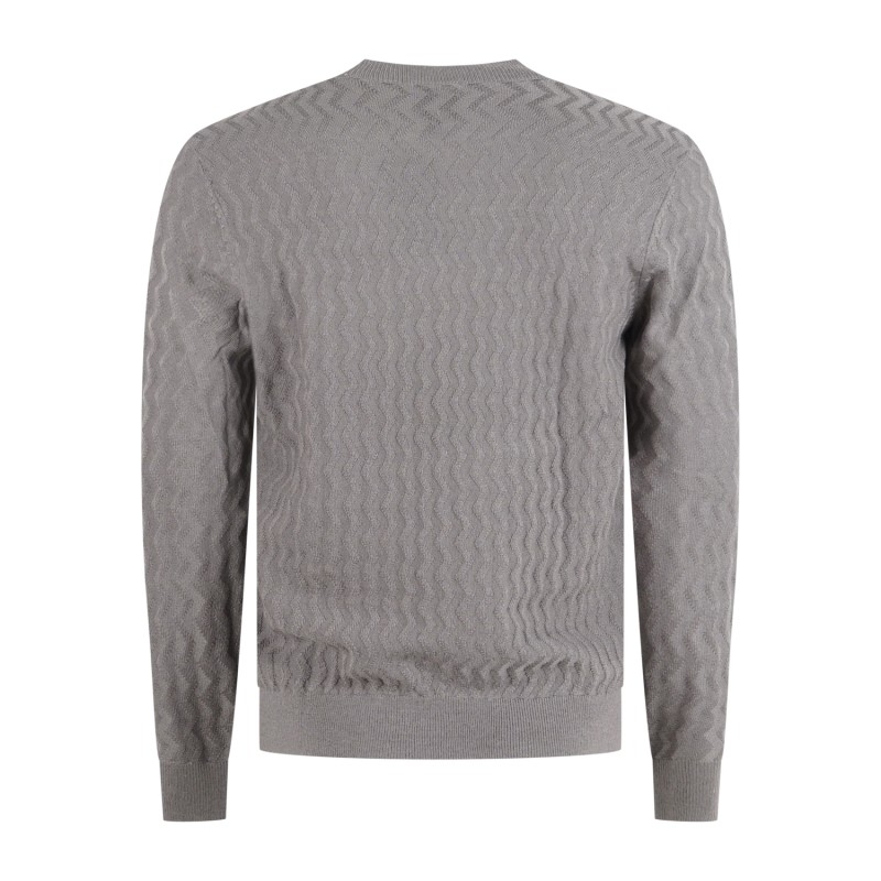 Armani Exchange - Maglione beige girocollo con lavorazione a texture ondulata