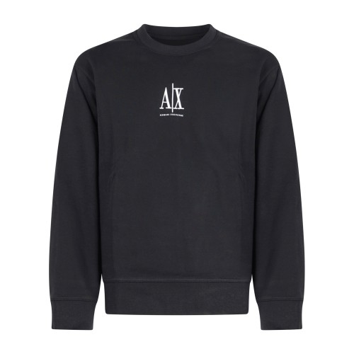 Armani Exchange - Felpa nera girocollo con logo ricamato sul fronte per uomo |