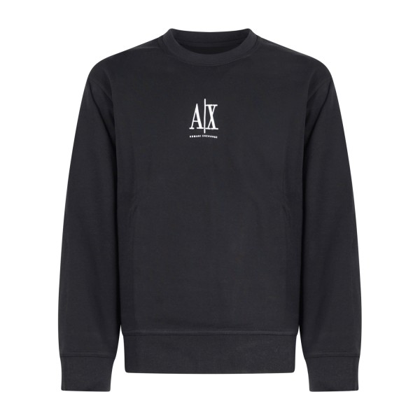 Armani Exchange - Felpa nera girocollo con logo ricamato sul fronte per uomo |
