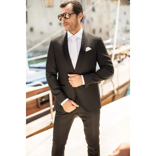 Sartoria Latorre Cerimonia - Abito smoking rever sciallato nero per uomo | 