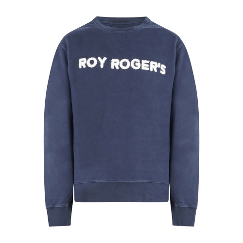 Roy Roger's - Felpa blu girocollo con logo ricamato sul petto per uomo |