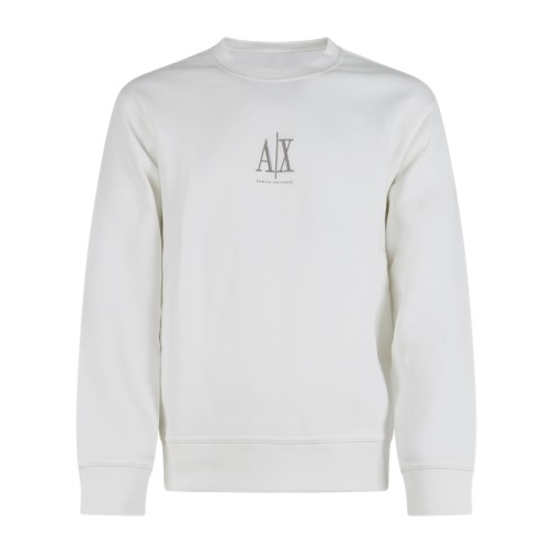 Armani Exchange - Felpa bianca girocollo con logo ricamato sul fronte per uomo