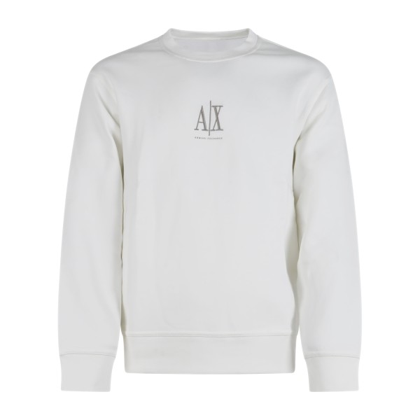 Armani Exchange - Felpa bianca girocollo con logo ricamato sul fronte per uomo