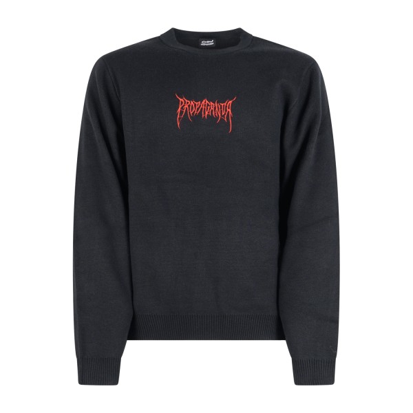 Propaganda - Maglione nero Ribs spider con ricamo logo sul fronte e sul retro