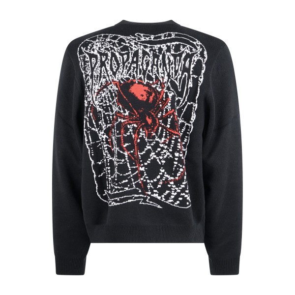 Propaganda - Maglione nero Ribs spider con ricamo logo sul fronte e sul retro