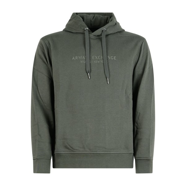 Armani Exchange - Felpa verde con cappuccio con patch logo sul fronte per uomo