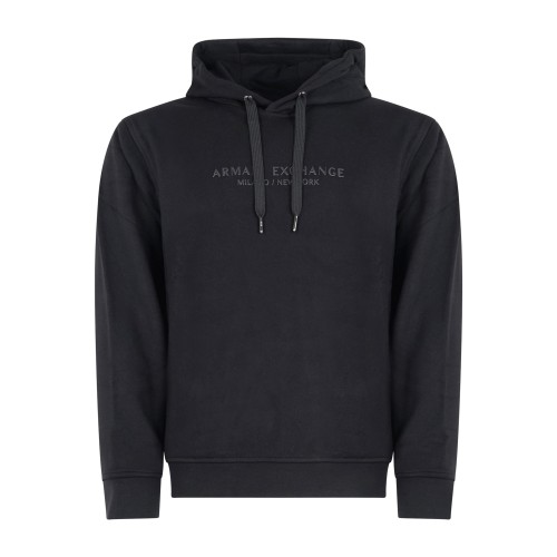 Armani Exchange - Felpa nero con cappuccio con patch logo sul fronte per uomo |