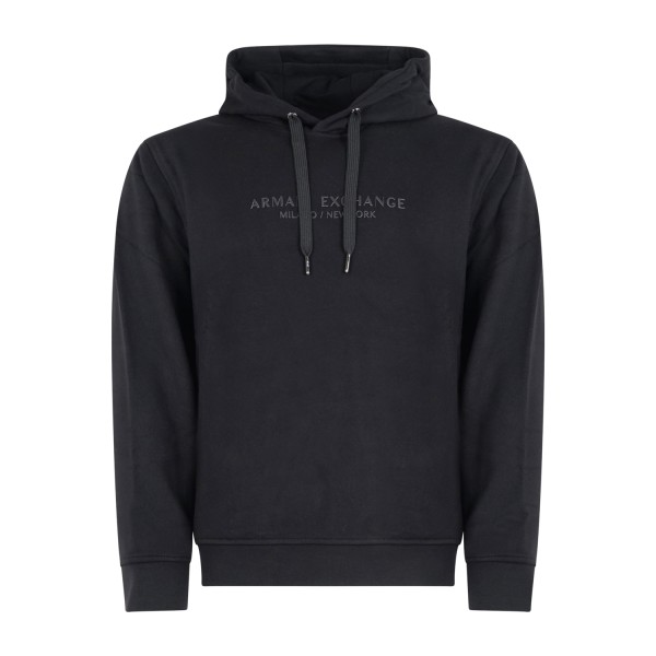 Armani Exchange - Felpa nero con cappuccio con patch logo sul fronte per uomo |
