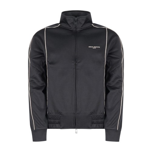 Armani Exchange - Felpa nera con zip e bande laterali a contrasto per uomo |