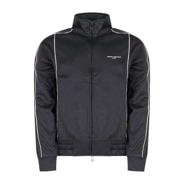 Armani Exchange - Felpa nera con zip e bande laterali a contrasto per uomo |