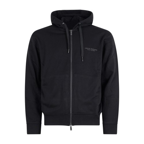 Armani Exchange - Felpa nera con cappuccio con zip doppio cursore per uomo |