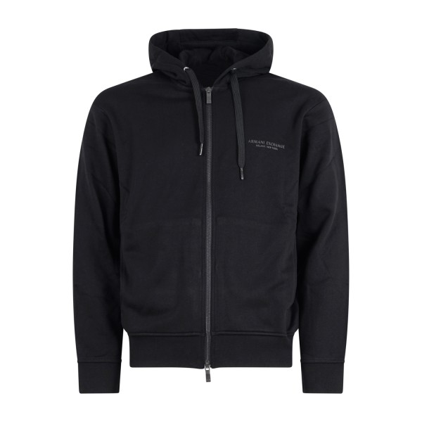 Armani Exchange - Felpa nera con cappuccio con zip doppio cursore per uomo |