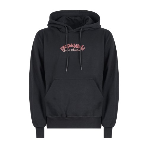 Propaganda - Felpa nera con cappuccio con stampa logo sul fronte e grafica sul 2