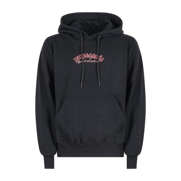 Propaganda - Felpa nera con cappuccio con stampa logo sul fronte e grafica sul