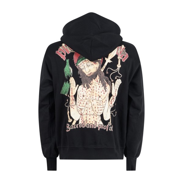 Propaganda - Felpa nera con cappuccio con stampa logo sul fronte e grafica sul