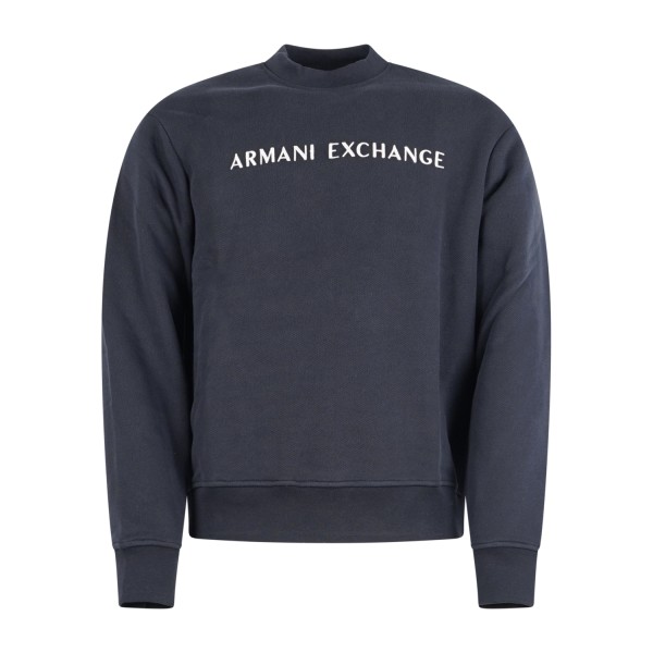 Armani Exchange - Felpa blu girocollo con logo ricamato sul fronte per uomo |