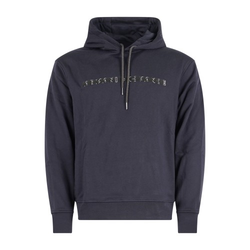Armani Exchange - Felpa blu con cappuccio con patch logo sul fronte per uomo |