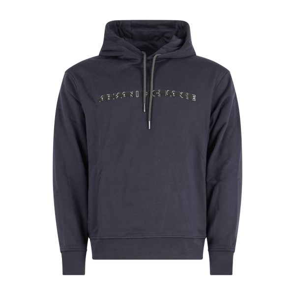 Armani Exchange - Felpa blu con cappuccio con patch logo sul fronte per uomo |