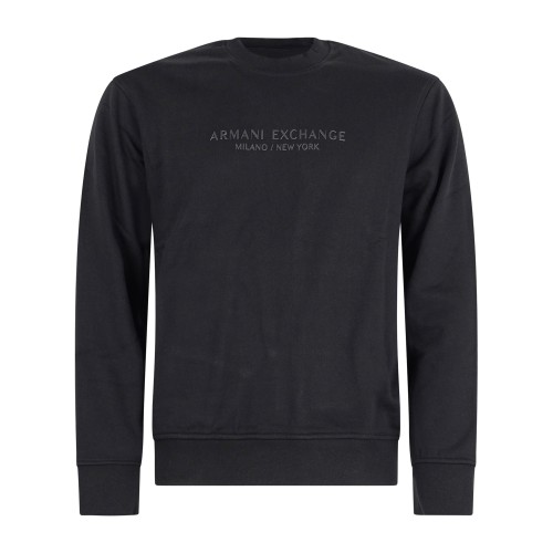 Armani Exchange - Felpa nero girocollo con patch logo sul fronte per uomo |