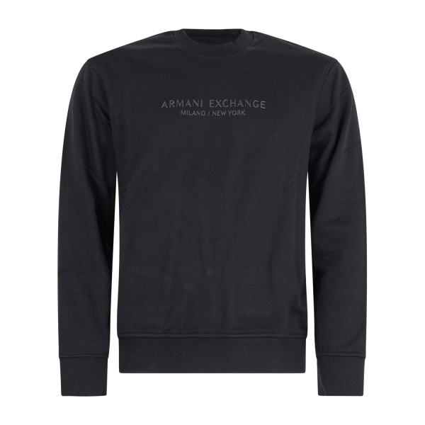 Armani Exchange - Felpa nero girocollo con patch logo sul fronte per uomo |
