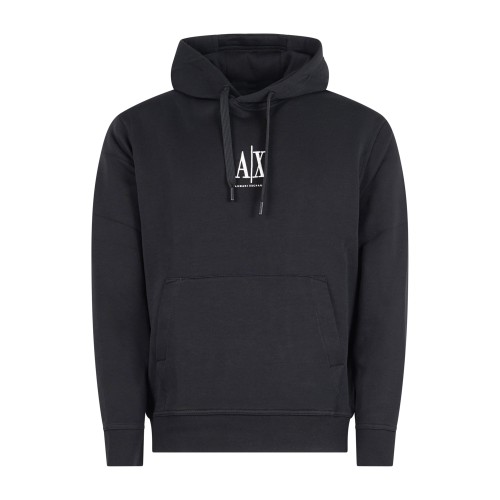 Armani Exchange - Felpa nero con cappuccio con ricamo logo sul fronte per uomo