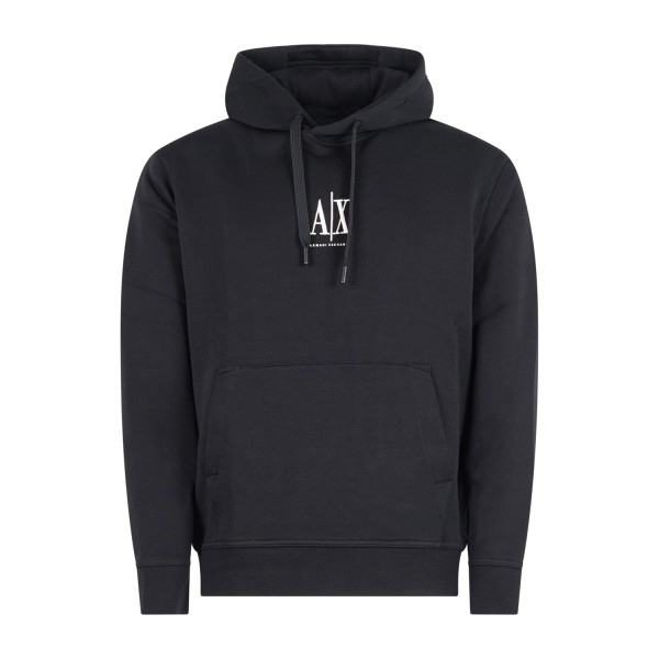 Armani Exchange - Felpa nero con cappuccio con ricamo logo sul fronte per uomo