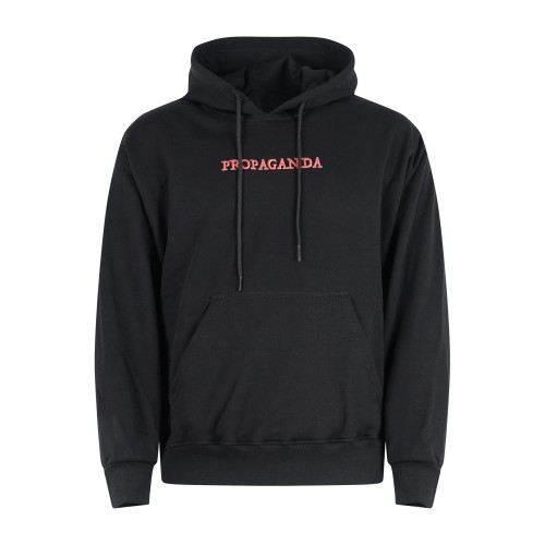 Propaganda - Felpa nera con cappuccio con stampa logo sul fronte e grafica sul 2