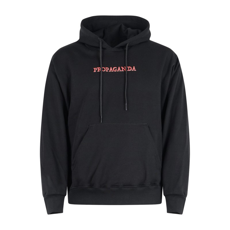 Propaganda - Felpa nera con cappuccio con stampa logo sul fronte e grafica sul