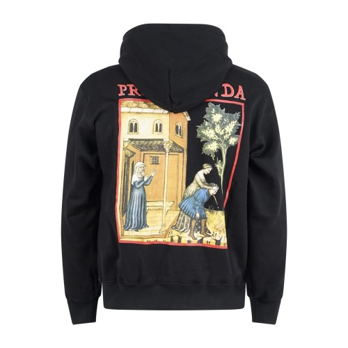 Propaganda - Felpa nera con cappuccio con stampa logo sul fronte e grafica sul