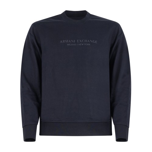 Armani Exchange - Felpa blu girocollo con patch logo sul fronte per uomo |