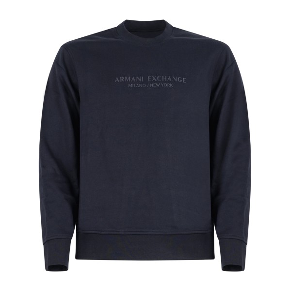 Armani Exchange - Felpa blu girocollo con patch logo sul fronte per uomo |