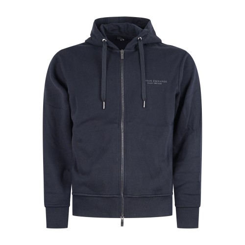 Armani Exchange - Felpa blu con cappuccio con zip doppio cursore per uomo |