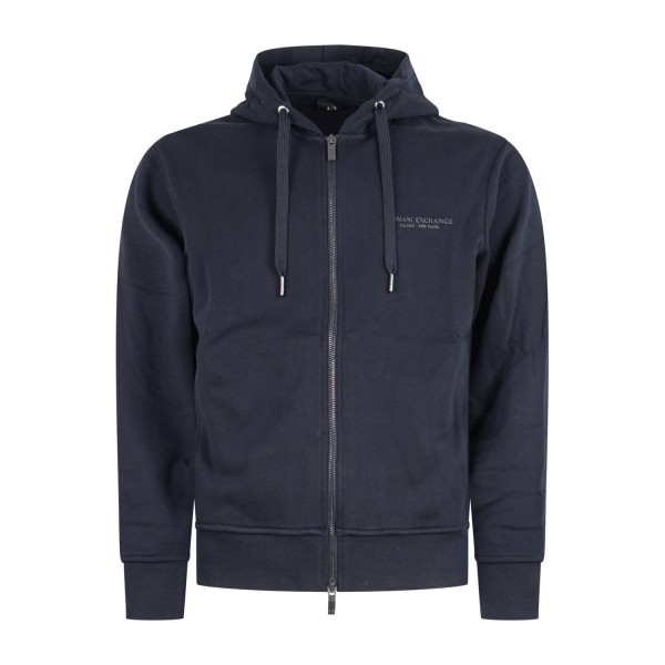 Armani Exchange - Felpa blu con cappuccio con zip doppio cursore per uomo |