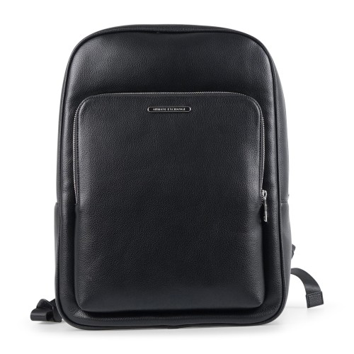 Armani Exchange - Zaino nero in ecopelle con patch logo centrale per uomo |