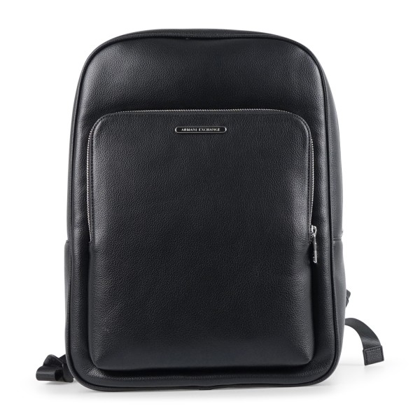 Armani Exchange - Zaino nero in ecopelle con patch logo centrale per uomo |