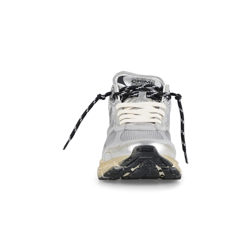 Crime London - Sneakers grigio in pelle Fugitive 9094 con inserti argento per