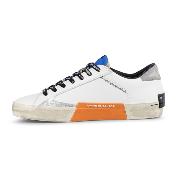 Crime London - Sneakers bianca in pelle Distressed con lacci logati per uomo |