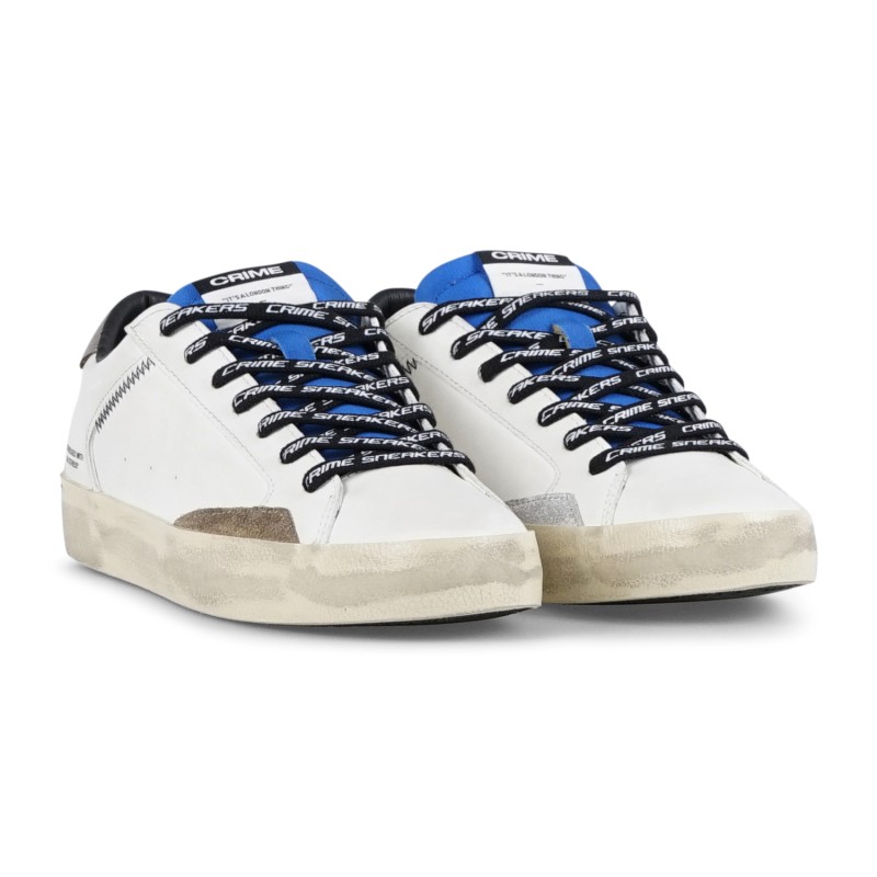 Crime London - Sneakers bianca in pelle Distressed con lacci logati per uomo |