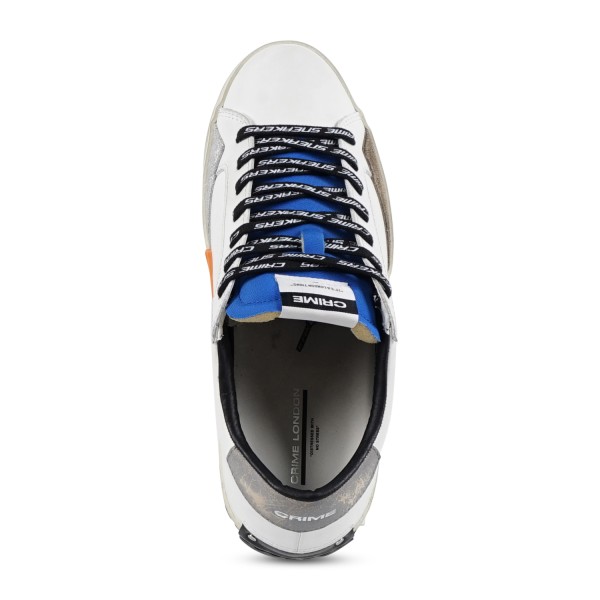 Crime London - Sneakers bianca in pelle Distressed con lacci logati per uomo |