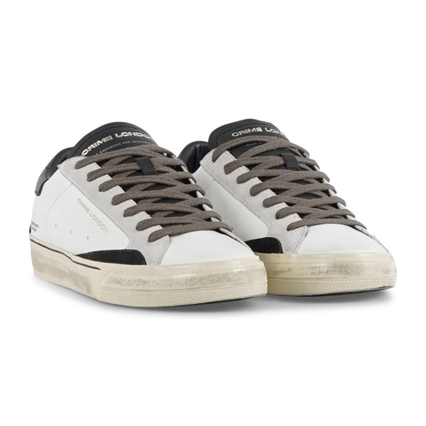 Crime London - Sneakers bianca in pelle Distressed con inserti in pelle