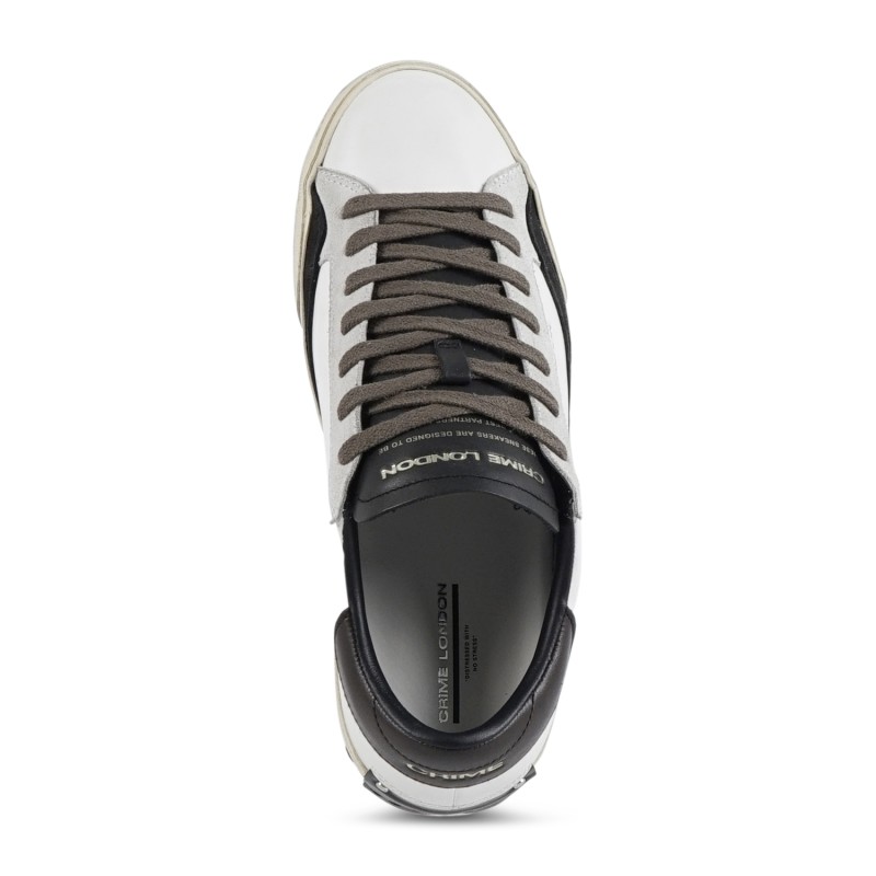 Crime London - Sneakers bianca in pelle Distressed con inserti in pelle