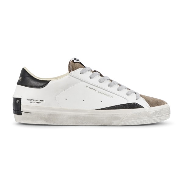 Crime London - Sneakers bianca in pelle Distressed 2.0 con punta scamosciata