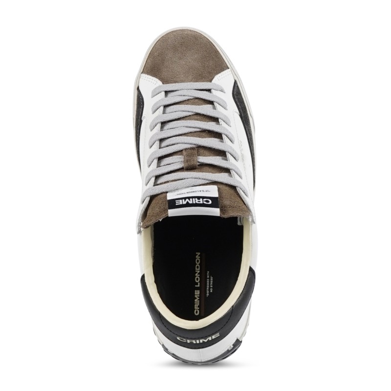 Crime London - Sneakers bianca in pelle Distressed 2.0 con punta scamosciata