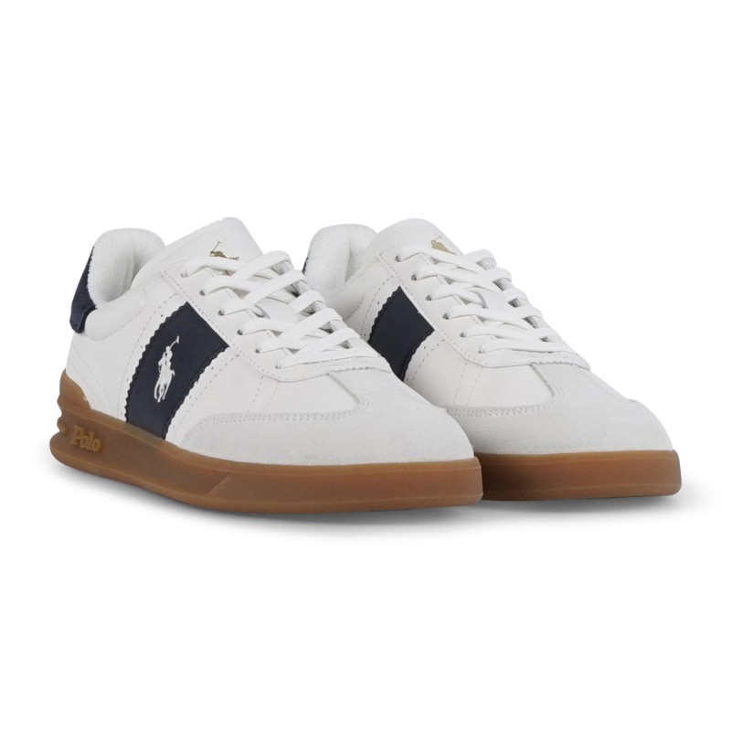 Polo Ralph Lauren - Sneakers bianca Heritage Aera in pelle con patch logo per