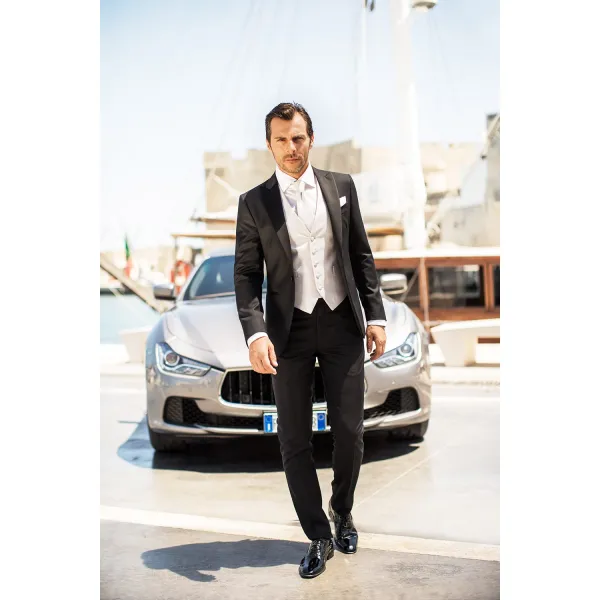 Sartoria Latorre Cerimonia - Abito smoking rever a lancia nero per uomo | 