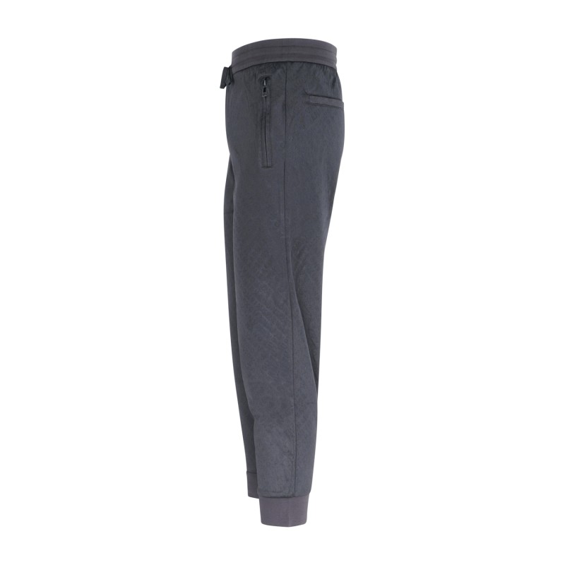 Armani Exchange - Pantalone tuta nera in felpa con lavorazione jacquard per
