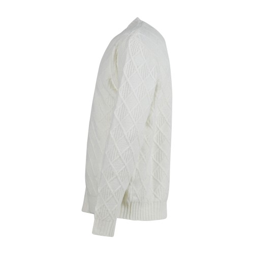 Daniele Alessandrini - Maglione scollo a V bianco con lavorazione a intarsio 2