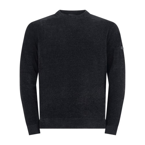 Unity - Maglione nero girocollo in ciniglia con filati tecnici per uomo |