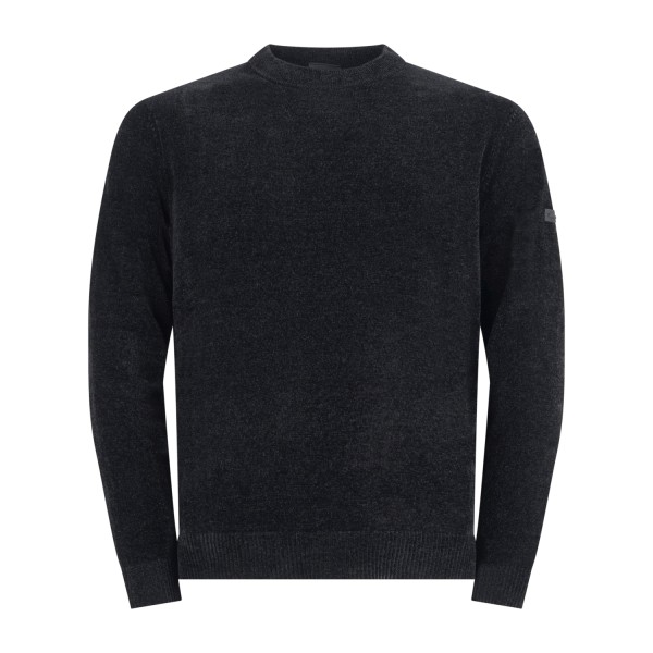 Unity - Maglione nero girocollo in ciniglia con filati tecnici per uomo |