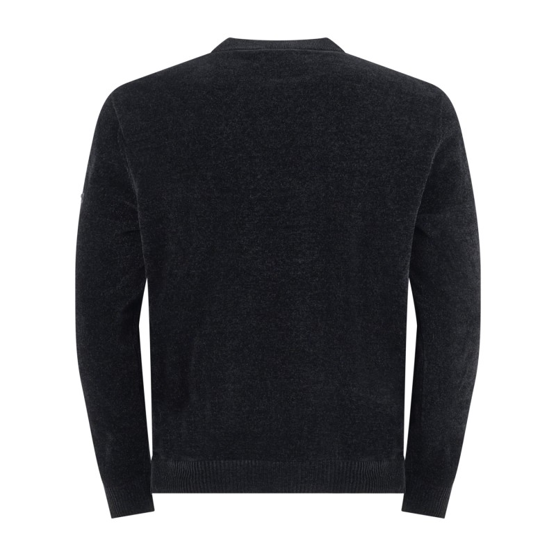 Unity - Maglione nero girocollo in ciniglia con filati tecnici per uomo |